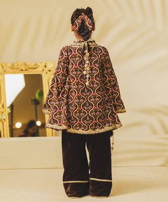 Brown printed velvet kurti set 4