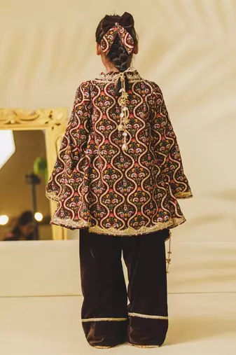 Brown printed velvet kurti set