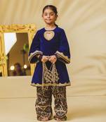 Blue embroidered velvet kurti set