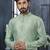 Sea green jacquard zari booti kurta pajama set with threadwork