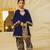 Blue embroidered velvet kurti set