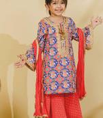 Blue embroidered cotton sharara set