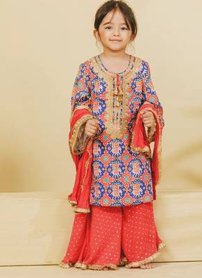 Blue embroidered cotton sharara set 2