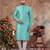 Sky blue jacquard zari booti kurta pajama set with threadwork