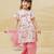 Off white pink printed satin kurti set
