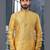 Yellow jacquard zari booti kurta pajama set with threadwork