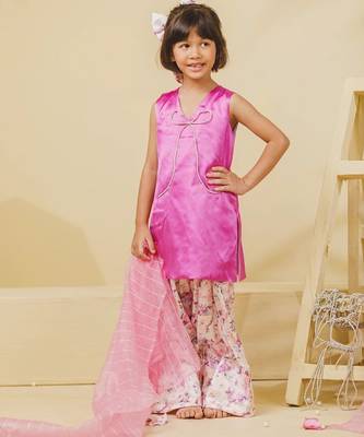 Purple embroidered satin kurti set 1