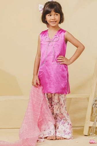Purple embroidered satin kurti set