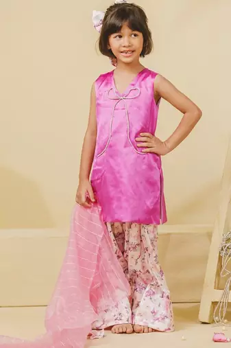 Purple embroidered satin kurti set