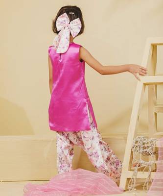 Purple embroidered satin kurti set 2