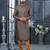 Grey colour digital-printed silk kurta pajama set with threadwork neckline