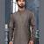 Grey colour digital-printed silk kurta pajama set with threadwork neckline