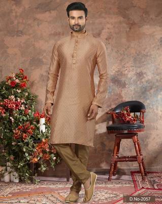 Copper jacquard zari booti kurta pajama set with threadwork 1