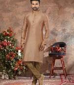 Copper jacquard zari booti kurta pajama set with threadwork