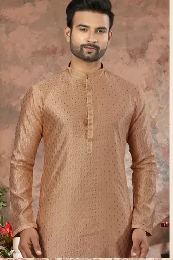 Copper jacquard zari booti kurta pajama set with threadwork