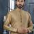Beige jacquard zari booti kurta pajama set with threadwork
