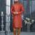 Red jacquard zari booti kurta pajama set with threadwork