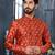 Red jacquard zari booti kurta pajama set with threadwork