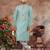 Sky blue colour digital-printed silk kurta pajama set with threadwork neckline