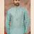 Sky blue colour digital-printed silk kurta pajama set with threadwork neckline