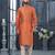 Orenge colour digital-printed silk kurta pajama set with threadwork neckline