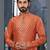 Orenge colour digital-printed silk kurta pajama set with threadwork neckline
