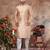 Light orenge colour digital-printed silk kurta pajama set with threadwork neckline