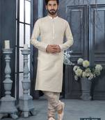 Off-white lucknowi full chikankari embroidery threadwork kurta pajama set