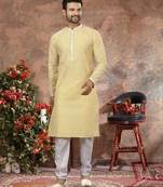 Lemon lucknowi full chikankari embroidery threadwork kurta pajama set