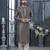 Dark grey colour digital-printed silk kurta pajama set with threadwork neckline