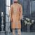 Peach grey colour digital-printed silk kurta pajama set with threadwork neckline