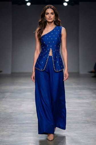 Blue embroidered dupion silk co ord set