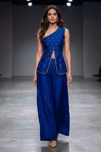 Blue embroidered dupion silk co ord set