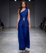 Blue embroidered dupion silk co ord set