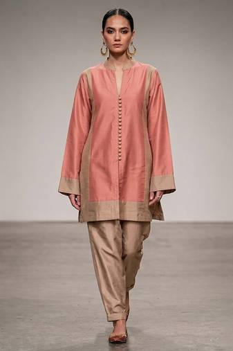 Pink beige chanderi silk kurta and pant set