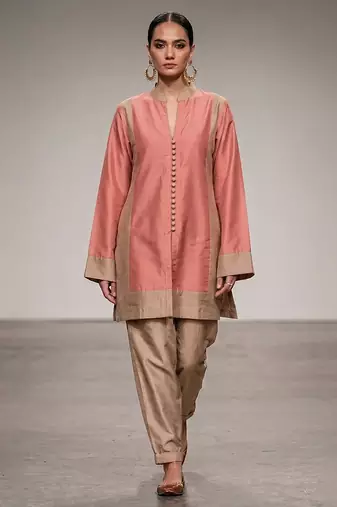 Pink beige chanderi silk kurta and pant set
