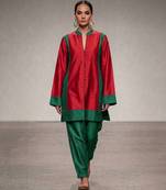 Red green chanderi silk kurta and pant set