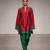 Red green chanderi silk kurta and pant set
