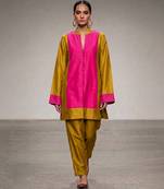 Pink mustard chanderi silk kurta and pant set