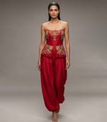 Crimson red embroidered dupion silk co ord set
