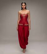 Crimson red embroidered dupion silk co ord set