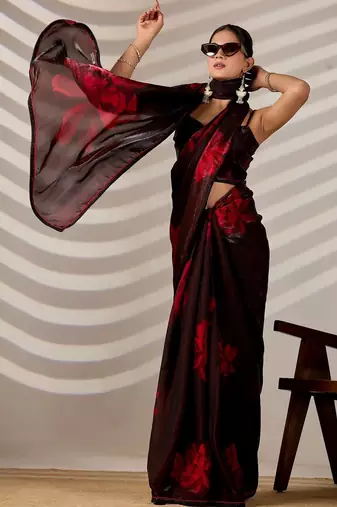 Floral Organza Designer printed Saree with blouse