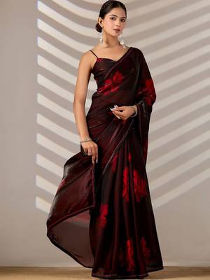 Floral Organza Designer printed Saree with blouse 3