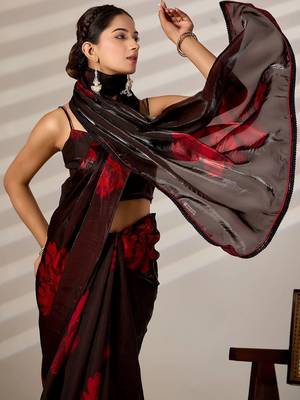 Floral Organza Designer printed Saree with blouse 4