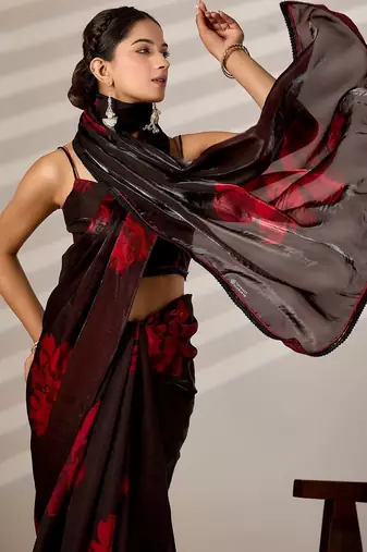 Floral Organza Designer printed Saree with blouse