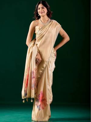 Floral printed Organza Designer  Saree with blouse  2