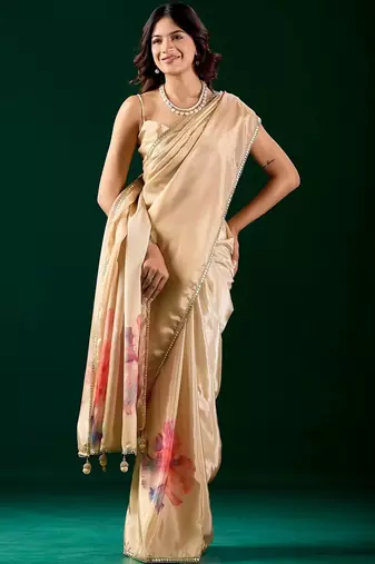 Floral printed Organza Designer  Saree with blouse 