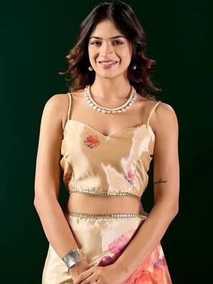 Floral printed Organza Designer  Saree with blouse  5