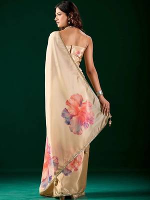 Floral printed Organza Designer  Saree with blouse  6