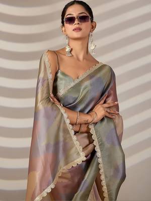 tie and dye organza designer saree with blouse with blouse  4